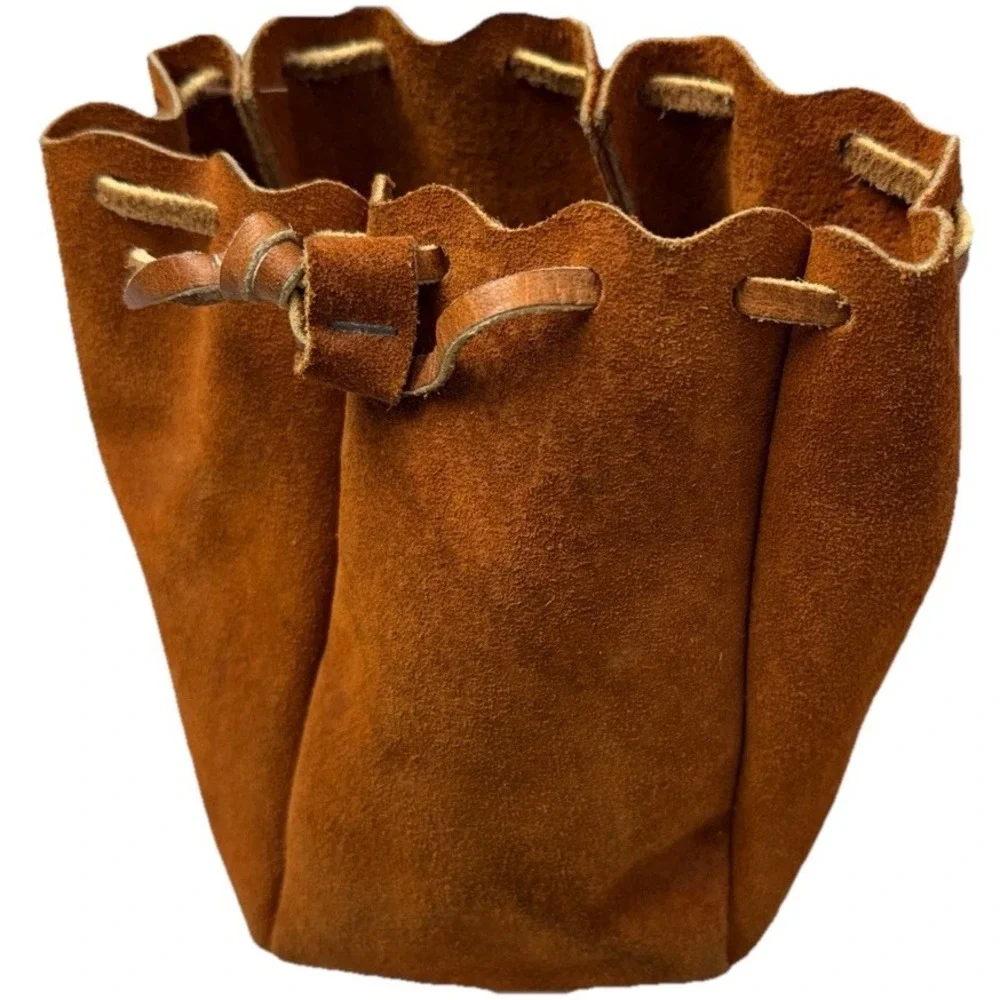 Vintage Leather Shell Ammunition Drawstring Pouch Bag Fishing Reel Case 3j1
